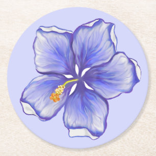 Dessous-de-verre Rond En Papier Hibiscus & dentelle BLEU