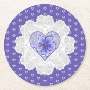 Dessous-de-verre Rond En Papier Hibiscus & dentelle BLEU