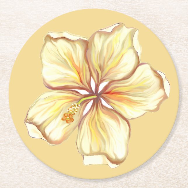 Dessous-de-verre Rond En Papier Hibiscus & dentelle JAUNE (Devant)
