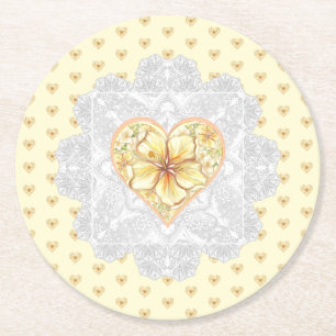 Dessous-de-verre Rond En Papier Hibiscus & dentelle JAUNE