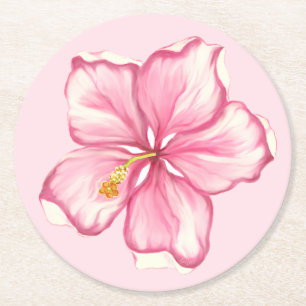 Dessous-de-verre Rond En Papier Hibiscus & dentelle PINK