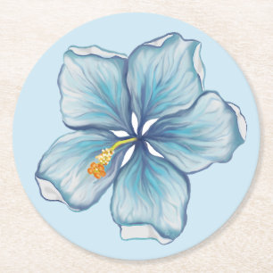 Dessous-de-verre Rond En Papier Hibiscus & dentelle TURQUOISE