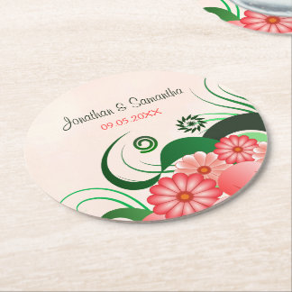 Dessous-de-verre Rond En Papier Hibiscus rose floral Dessous de verre de papier Ma