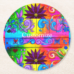 Dessous-de-verre Rond En Papier Hippie colorée Super Thunder_Cove