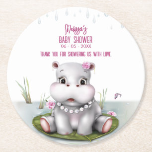 Dessous-de-verre Rond En Papier Hippo River Adventure Girl Baby shower