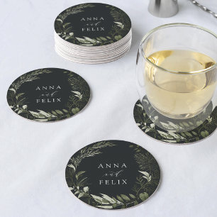 Dessous-de-verre Rond En Papier Hiver Meadow Green Botanical Mariage personnalisé