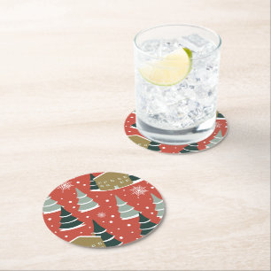 Dessous-de-verre Rond En Papier Hiver Snowy Pine Wonderland