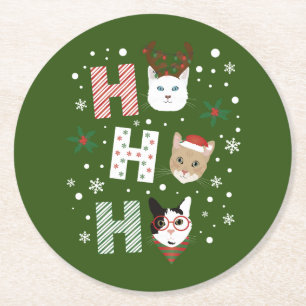 Dessous-de-verre Rond En Papier Ho Ho Ho Chats Joyeux Noël