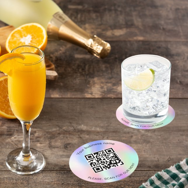 Dessous-de-verre Rond En Papier Hologramme bar restaurant menu qr code (Créateur téléchargé)