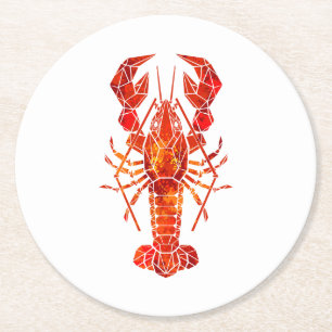 Dessous-de-verre Rond En Papier Homard polygonal rouge