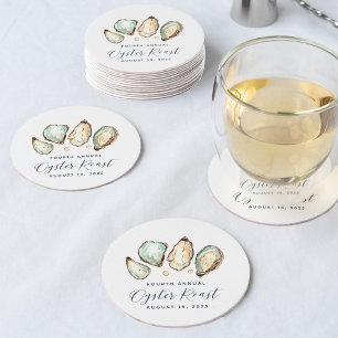 Dessous-de-verre Rond En Papier Huître d'aquarelle et rôti d'huître perle