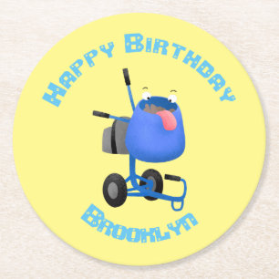 Dessous-de-verre Rond En Papier Illustration amusante du mélangeur de ciment bleu