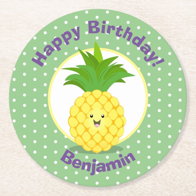 Dessous-de-verre Rond En Papier Illustration d'ananas Cute kawaii (Devant)