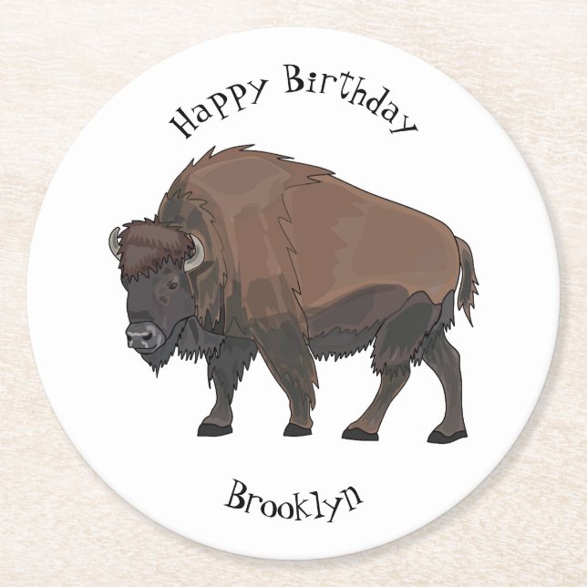 Dessous-de-verre Rond En Papier Illustration de bison (Devant)