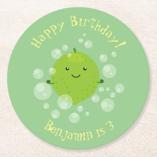 Dessous-de-verre Rond En Papier Illustration de bulles de chaux vert mou