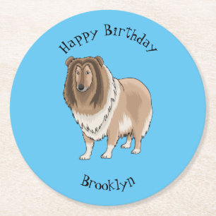 Dessous-de-verre Rond En Papier Illustration de chien Rough collie