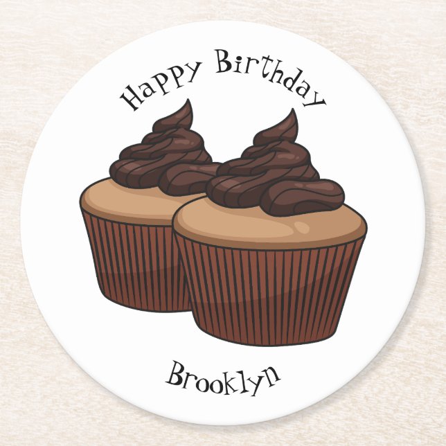 Dessous-de-verre Rond En Papier Illustration de Cupcake (Devant)