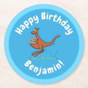 Dessous-de-verre Rond En Papier Illustration de dessin animé Cute kangaroo et koal