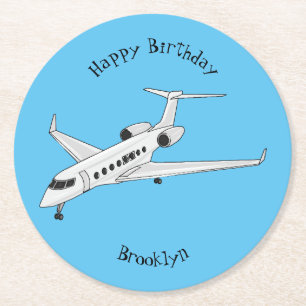 Dessous-de-verre Rond En Papier Illustration de dessin animé d'avion privé