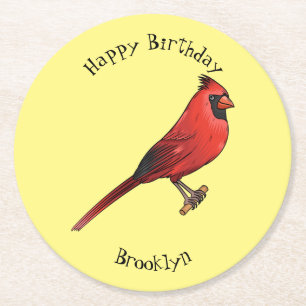 Dessous-de-verre Rond En Papier illustration de dessin animé d'oiseau cardinal du 