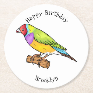 Dessous-de-verre Rond En Papier illustration de dessin animé d'oiseau pinson de Go