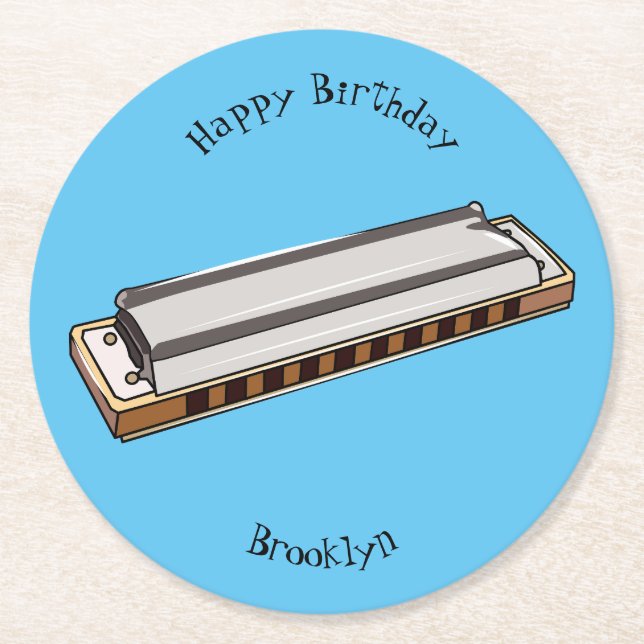 Dessous-de-verre Rond En Papier Illustration de dessin d'Harmonica (Devant)
