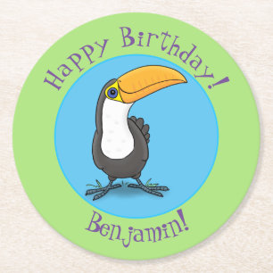Dessous-de-verre Rond En Papier Illustration de dessin humoristique du toucan joye