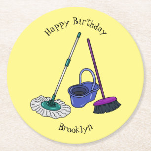 Dessous-de-verre Rond En Papier Illustration de la bande dessinée Broom & mop