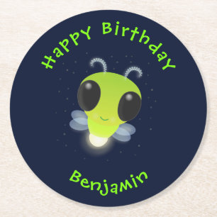 Dessous-de-verre Rond En Papier Illustration de la luciole vert mou