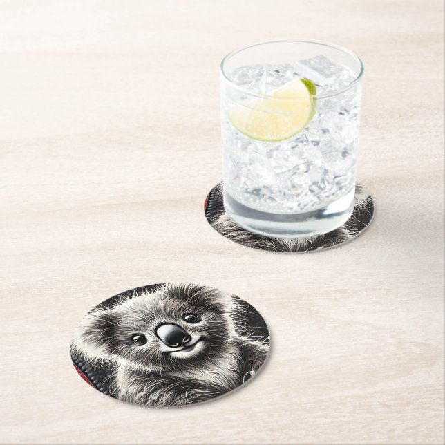 Dessous-de-verre Rond En Papier Illustration de l'ours Cute Koala sur surface text (En situation)