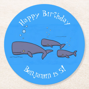 Dessous-de-verre Rond En Papier Illustration de mignonne migratrice de baleines à