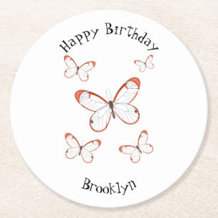 Dessous-de-verre Rond En Papier Illustration de papillon en verre