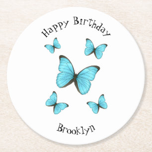 Dessous-de-verre Rond En Papier Illustration de papillons Morpho