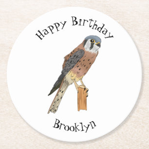 Dessous-de-verre Rond En Papier Illustration d'oiseau américain Kestrel
