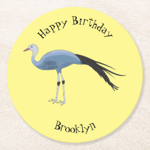 Dessous-de-verre Rond En Papier Illustration d'oiseau de grue bleue
