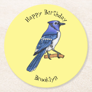 Dessous-de-verre Rond En Papier Illustration d'oiseau de jay bleu