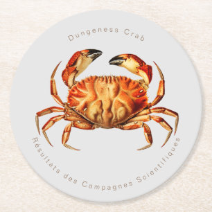 Dessous-de-verre Rond En Papier Illustration du crabe de Dungeness Vintage