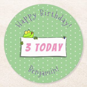 Dessous-de-verre Rond En Papier Illustration du panneau de grenouille verte mignon