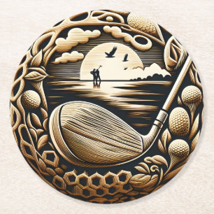 Dessous-de-verre Rond En Papier Illustration du terrain de golf avec arbres