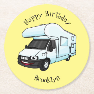 Dessous-de-verre Rond En Papier Illustration d'un campervan heureux