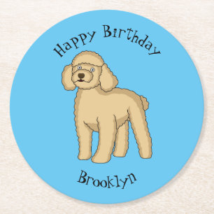 Dessous-de-verre Rond En Papier Illustration d'un caniche brun joyeux