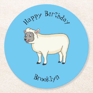 Dessous-de-verre Rond En Papier Illustration d'un mouton joyeux