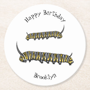 Dessous-de-verre Rond En Papier Illustration Monarch caterpillar