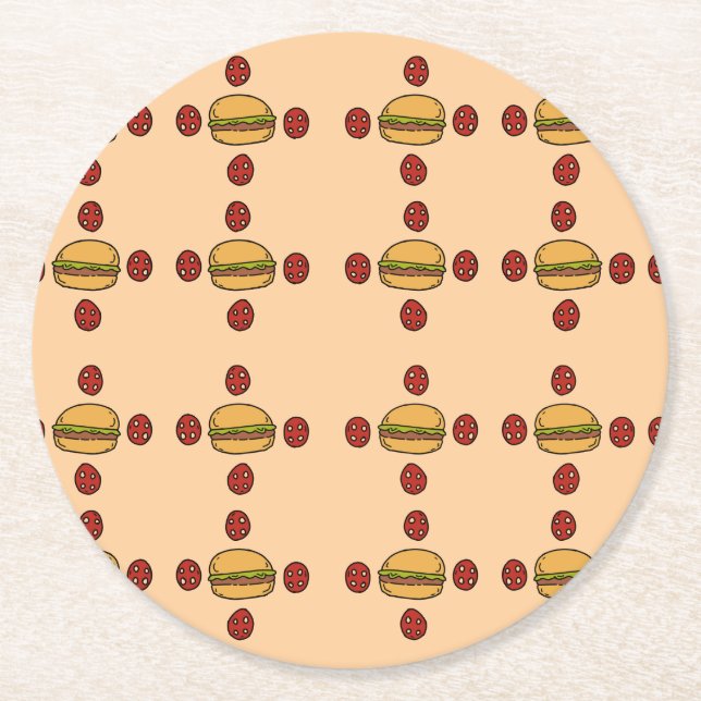 Dessous-de-verre Rond En Papier Illustration of hamburger patterns  (Devant)