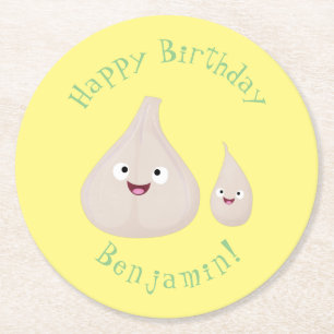 Dessous-de-verre Rond En Papier Illustration végétale de caricature à l'ail mignon