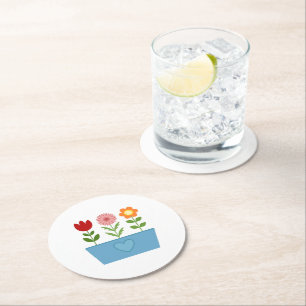 Dessous-de-verre Rond En Papier Illustrations de fleurs dans une zone de fenêtre b