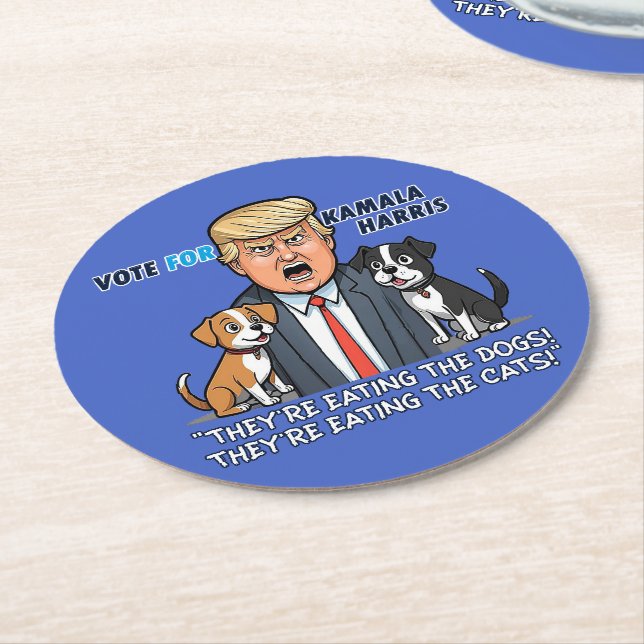 Dessous-de-verre Rond En Papier Ils mangent Les Chiens Drôle Trump Kamala 2024 (Incliné)