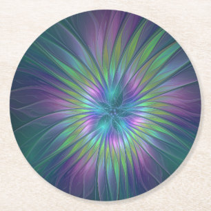 Dessous-de-verre Rond En Papier Imaginaire brillant coloré Fleur Abstrait Fractal 