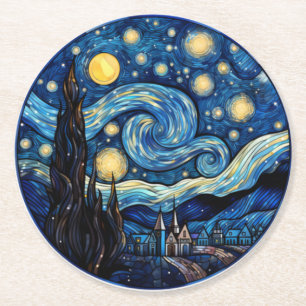 Dessous-de-verre Rond En Papier Impression d'art inspirée de la Nuit étoilée tourb