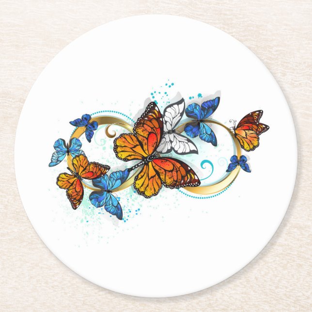 Dessous-de-verre Rond En Papier Infinité de papillons monarques (Devant)